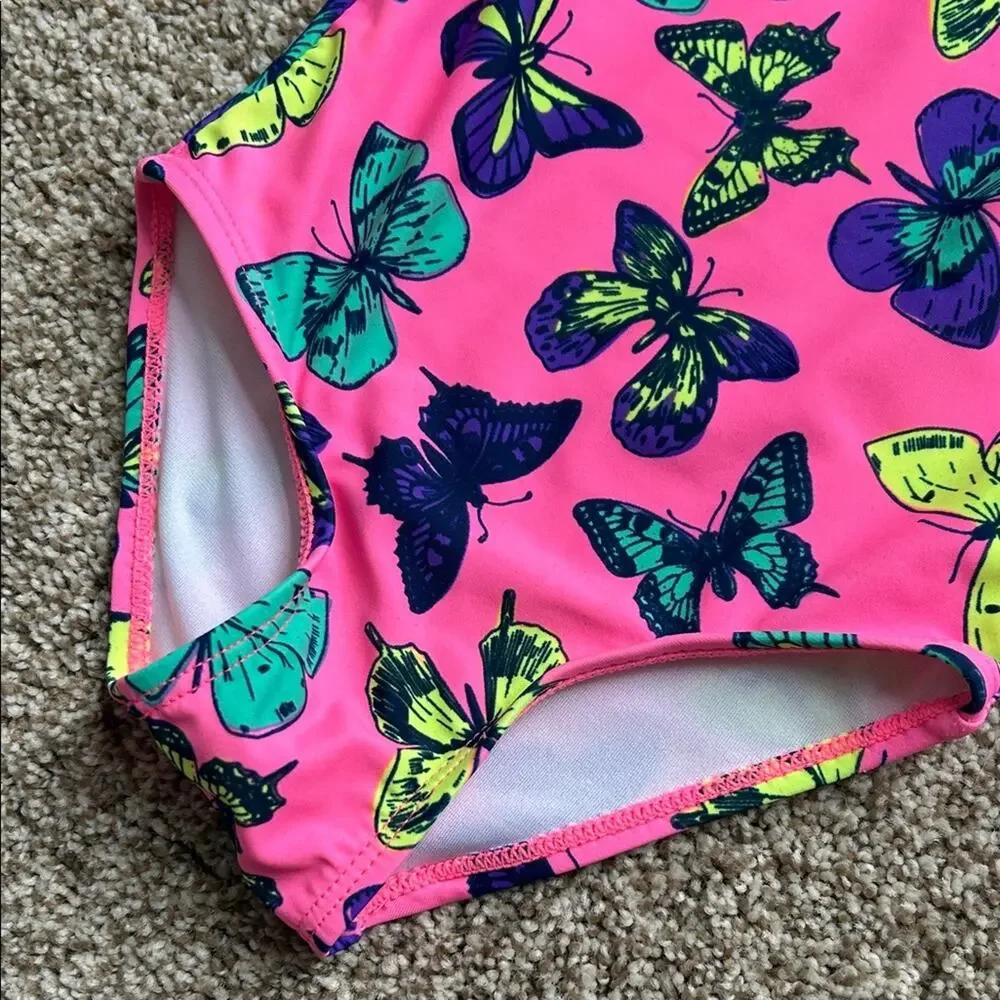 Pink Ruffle Butterfly Print Swimsuit, 18 Months